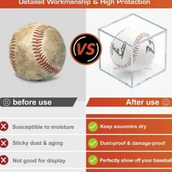 4 Pack Baseball Display Cases - UV Protected Acrylic Square Baseball Holder, Official Size Baseball Display Boxes, Clear Display Cube Baseball Memorabilia Showcase Autographed Ball Protector