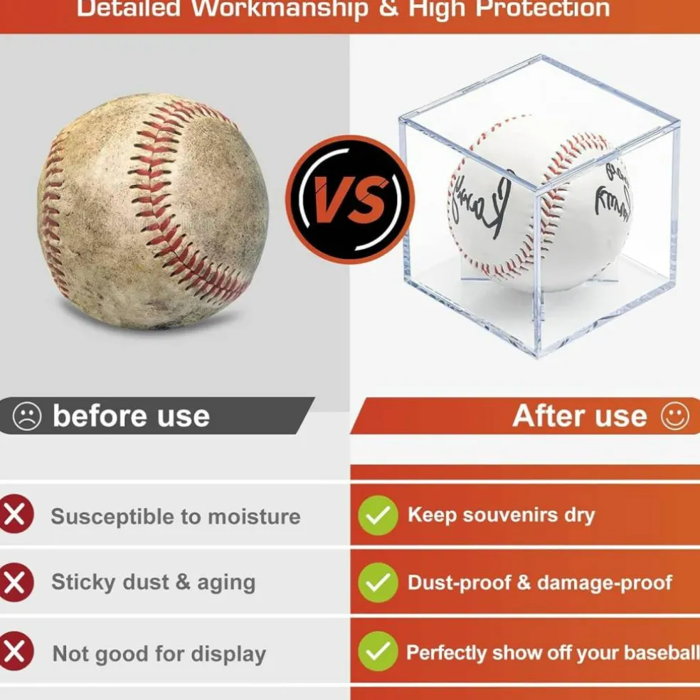 4 Pack Baseball Display Cases - UV Protected Acrylic Square Baseball Holder, Official Size Baseball Display Boxes, Clear Display Cube Baseball Memorabilia Showcase Autographed Ball Protector