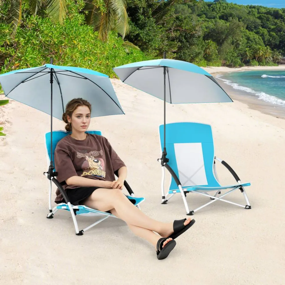 2 Pack Beach Umbrella Chair for Adults with Adjustable Parasol