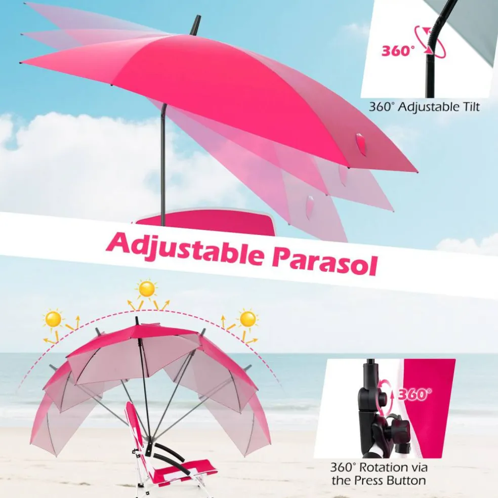 2 Pack Beach Umbrella Chair for Adults with Adjustable Parasol