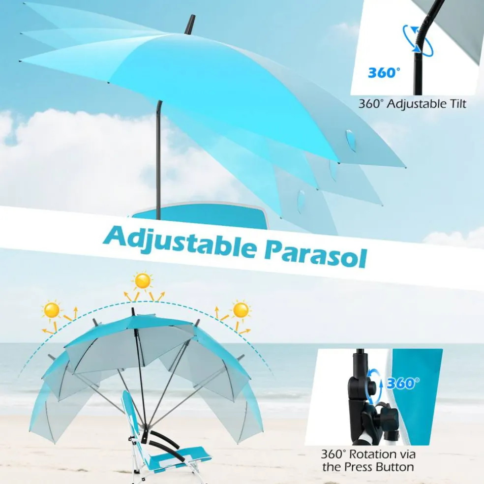 2 Pack Beach Umbrella Chair for Adults with Adjustable Parasol