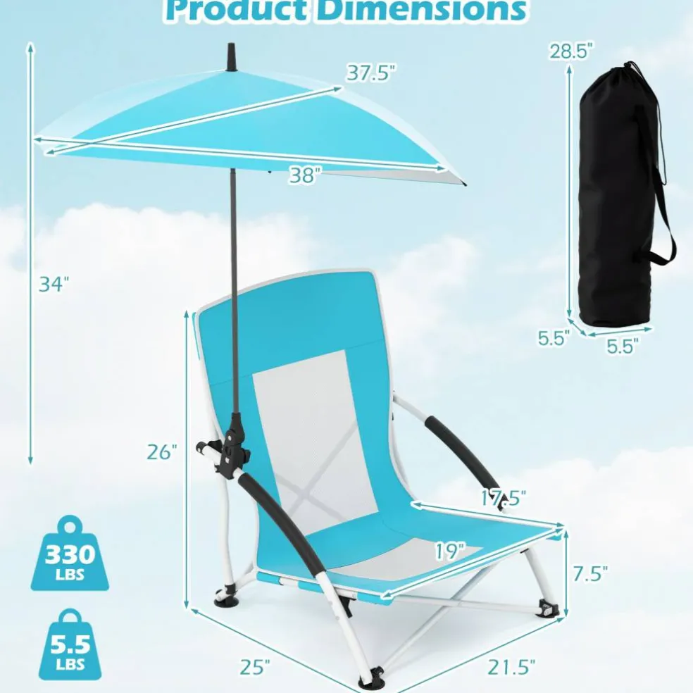 2 Pack Beach Umbrella Chair for Adults with Adjustable Parasol