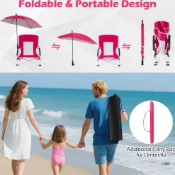 2 Pack Beach Umbrella Chair for Adults with Adjustable Parasol