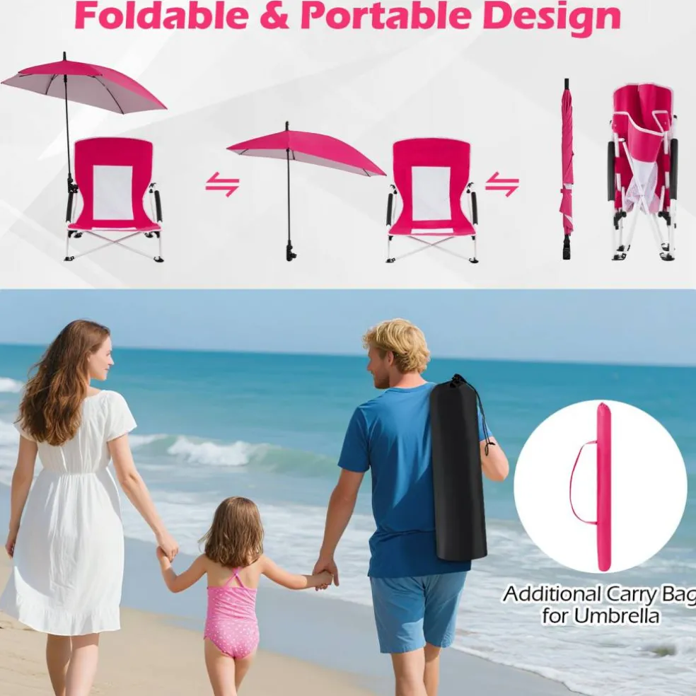 2 Pack Beach Umbrella Chair for Adults with Adjustable Parasol