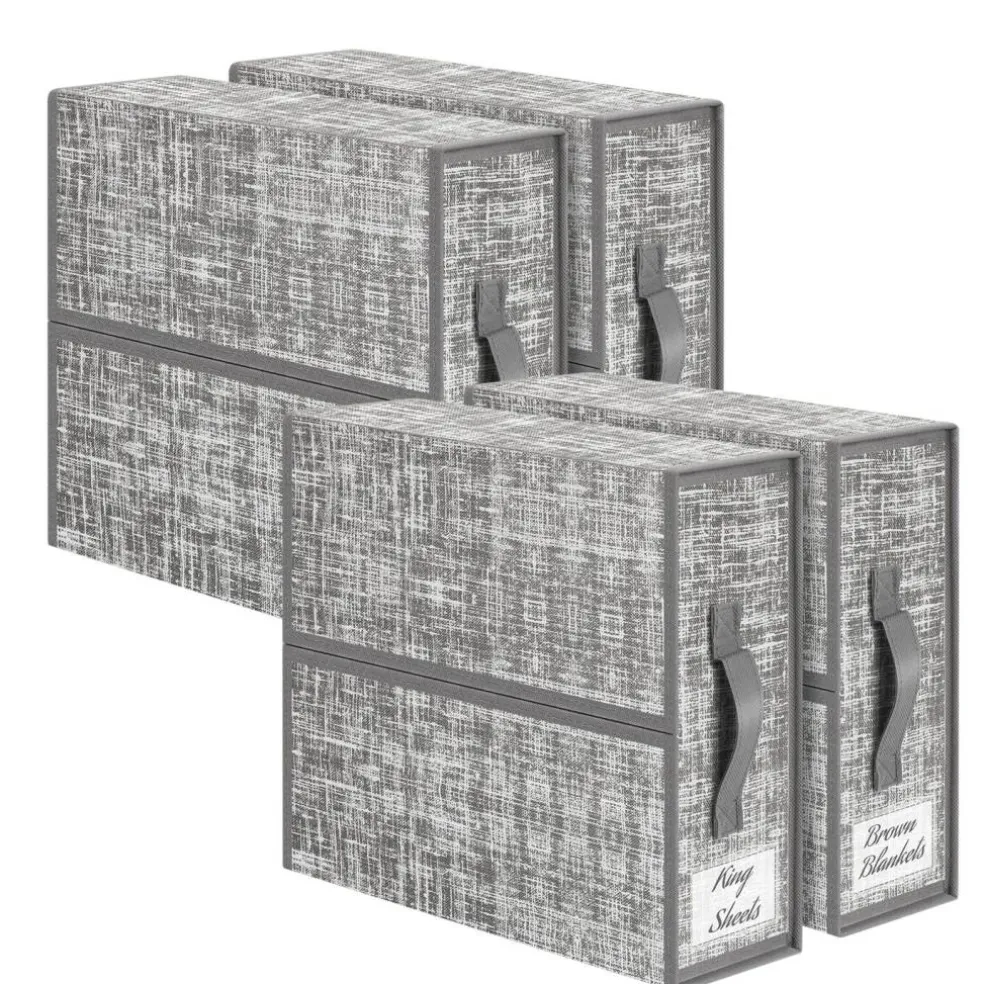4-Pack Beige Linen Fabric Storage Bins, Foldable Closet Organizer Set