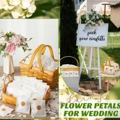 55 Pack Biodegradable Confetti, White Dried Hydrangea Flower Petals with 60 Pcs Throw Me Stickers Wedding Confetti Biodegradable Flower Petals