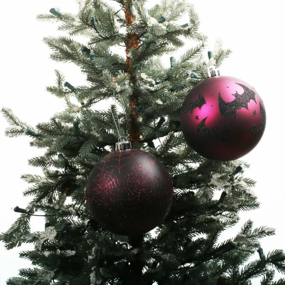 2 Pack 6" Black & Purple Glitter Shatterproof Ball Ornaments by Ashland®