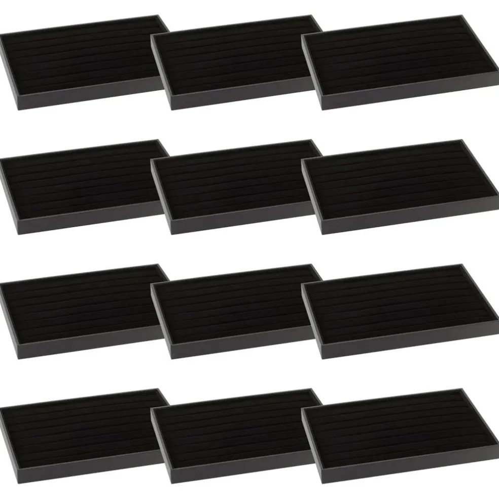 12 Pack: Black Velvet Ring Display Tray by Bead Landing™