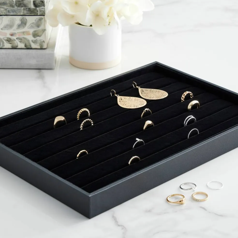 12 Pack: Black Velvet Ring Display Tray by Bead Landing™