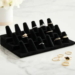 6 Pack: Black Velvet 3-Tier Ring Peg Display by Bead Landing™