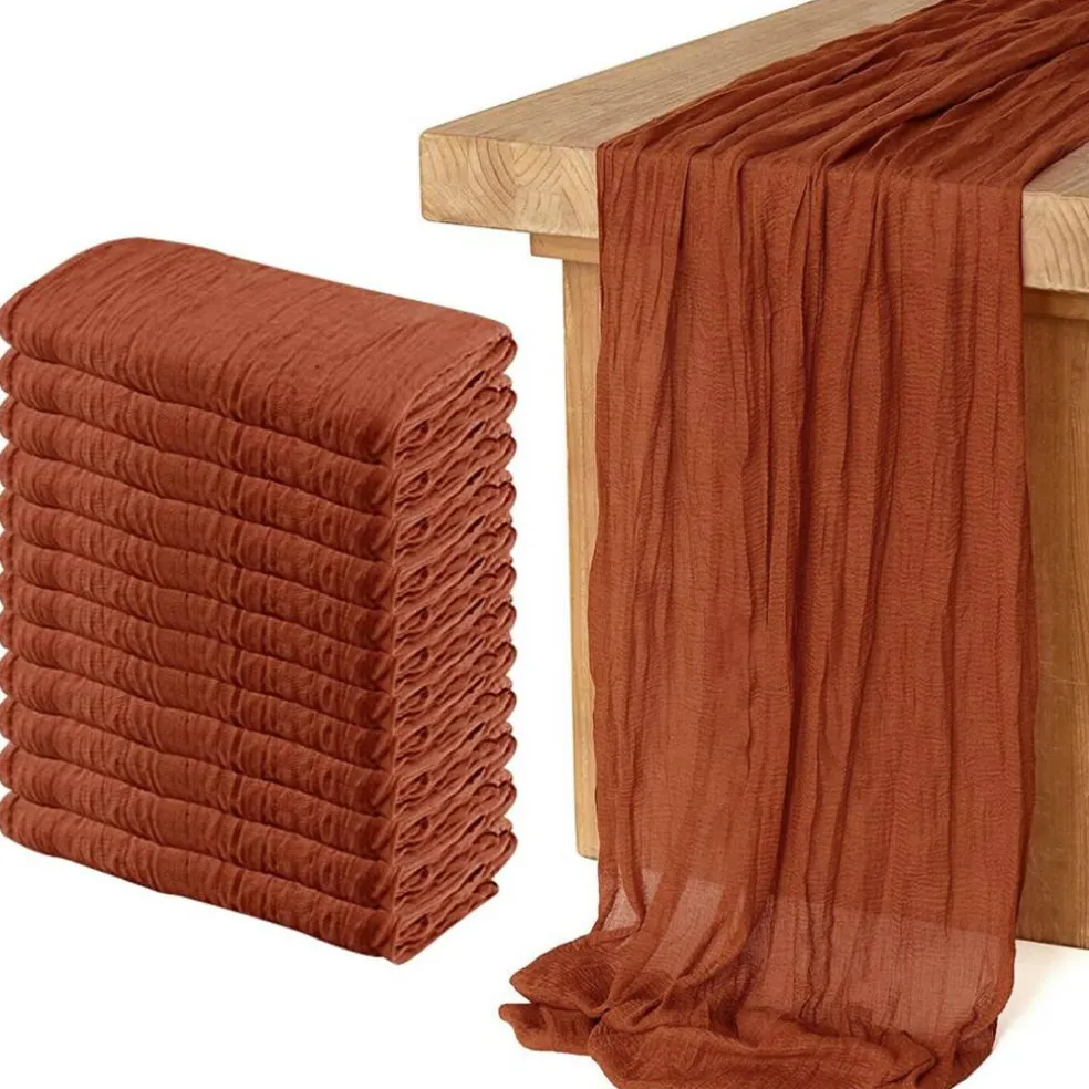 12 Pack Cheesecloth Table Runner, Runner Gauze Boho Wedding Decor Romantic Table Runner for Wedding Birthday Party(35" x 118") (Terracotta)