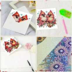 6-Pack Christmas Cardinal Diamond Painting Greeting Cards with Envelopes, DIY Special-Shaped Diamond Art Cards, Handmade Holiday Crafts for Adults & Beginners, Festive Wishes Cards for Family & Friends