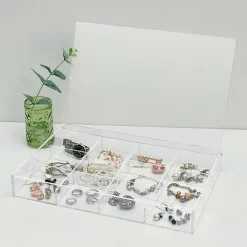 6 Pack: 13.6" Clear 12-Compartment Divided Tray with Lid by Bead Landing™
