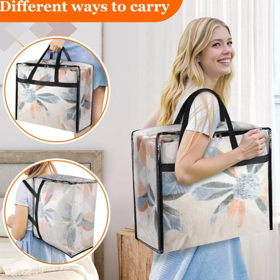6 Pack Clear Storage Bags for Comforter, Clothes & Bedding, 40L