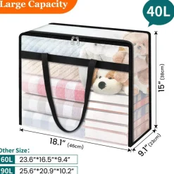6 Pack Clear Storage Bags for Comforter, Clothes & Bedding, 40L