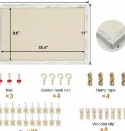 2 Pack Cork Boards for Walls with Linen, 16x11 Wood(Rustic White)
