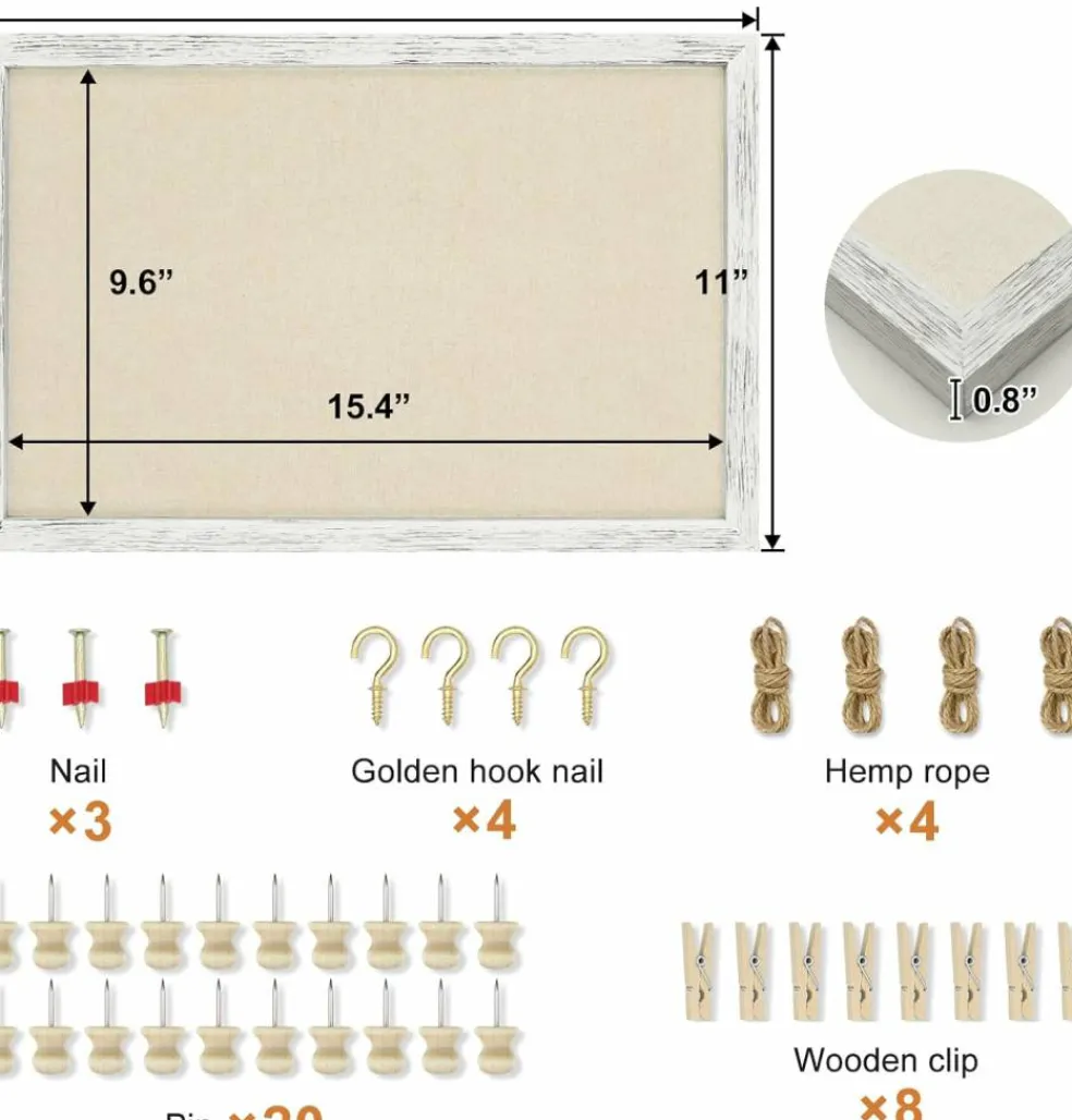 2 Pack Cork Boards for Walls with Linen, 16x11 Wood(Rustic White)