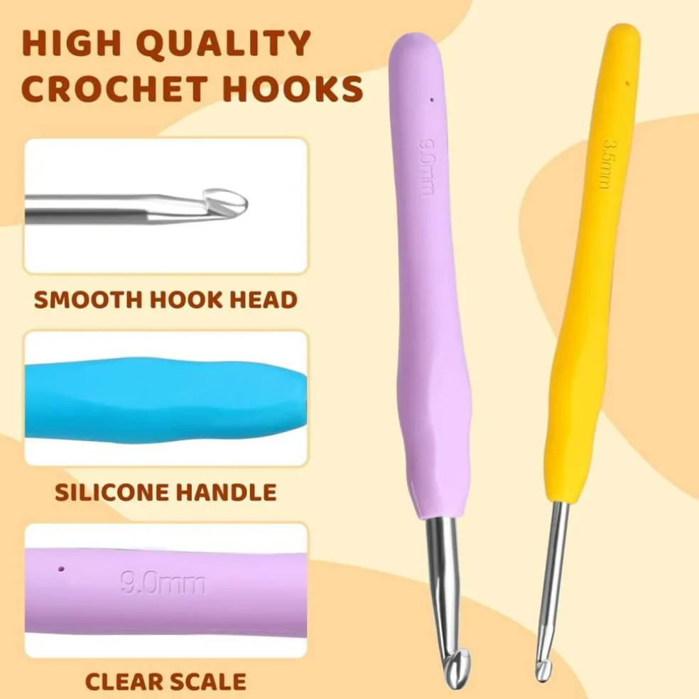 38 Pack Crochet Hooks Set, 13 Pcs 2mm(b)-10mm(n) Ergonomic Soft Grip Crochet Handles, Crochet Needle with Storage Case, for Arthritic Hands, Extra Long Knitting Needles