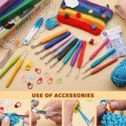 38 Pack Crochet Hooks Set, 13 Pcs 2mm(b)-10mm(n) Ergonomic Soft Grip Crochet Handles, Crochet Needle with Storage Case, for Arthritic Hands, Extra Long Knitting Needles