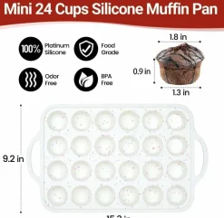 2-Pack 24-Cup Mini Silicone Muffin Pans with Metal Frame & Handles, Nonstick (Confetti)