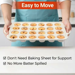 2-Pack 24-Cup Mini Silicone Muffin Pans with Metal Frame & Handles, Nonstick