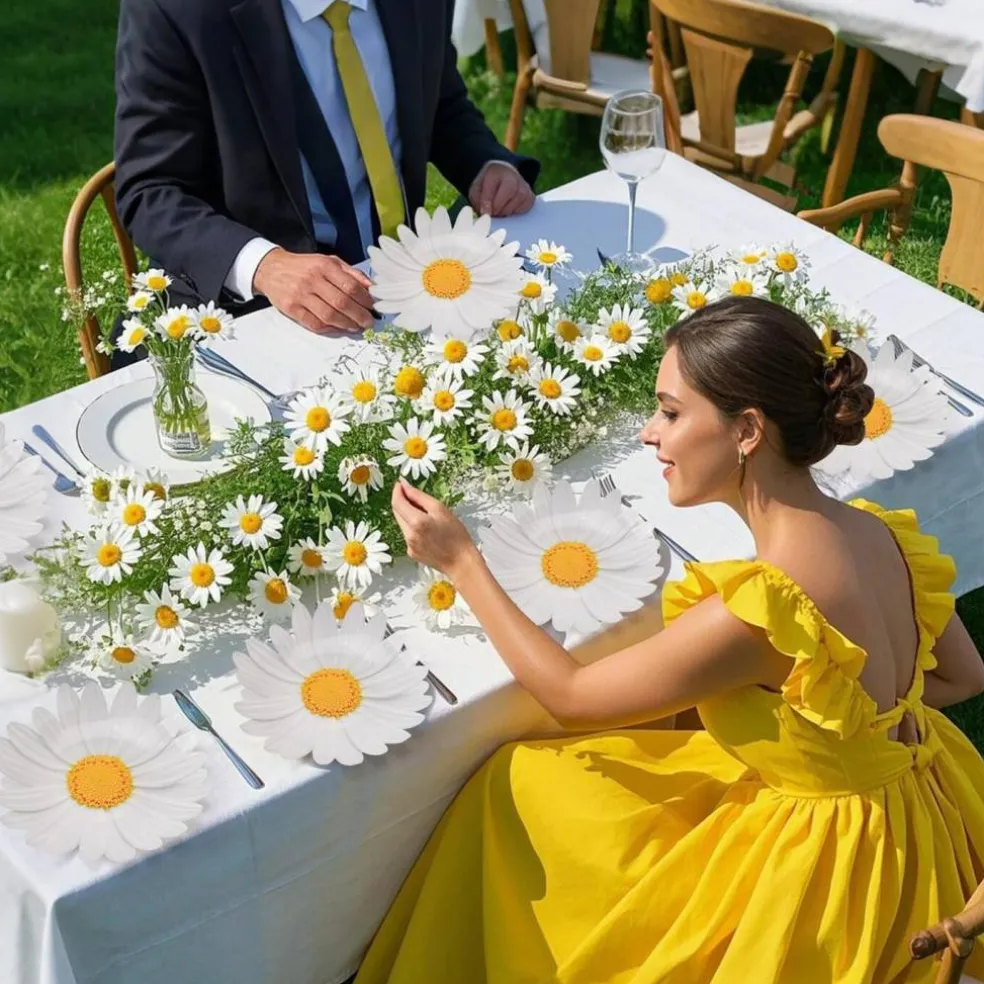 100 Pack Daisy Floral Paper Plates Flower Disposable Dinner Plates 9.5 Inch Summer Tableware