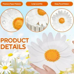 100 Pack Daisy Floral Paper Plates Flower Disposable Dinner Plates 9.5 Inch Summer Tableware