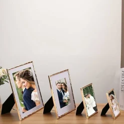 2-Pack Dark Gold Metal 5x7 Picture Frames with Bamboo Detail, Elegant Gold Plated Photo Frames with Velvet Backing & Glass for Desktop & Wall Décor, Nursery & Gift Frames