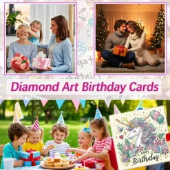 8 Pack 5D Diamond Painting Greeting Cards with Envelopes, DIY Birthday Diamond Art Card Making Kit, Rhinestone Craft Cards for Adults, Handmade Birthday Gifts & Holiday Greetings