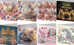 8 Pack 5D Diamond Painting Greeting Cards with Envelopes, DIY Birthday Diamond Art Card Making Kit, Rhinestone Craft Cards for Adults, Handmade Birthday Gifts & Holiday Greetings