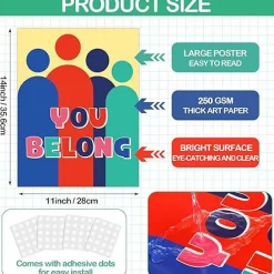 12-Pack Diversity & Inclusion Classroom Posters – Inspirational Safe Space Wall Decor, Inclusive “Everyone Is Welcome” Educational Prints for Middle & High School, Office Bulletin Board Art, 11x14 Inch