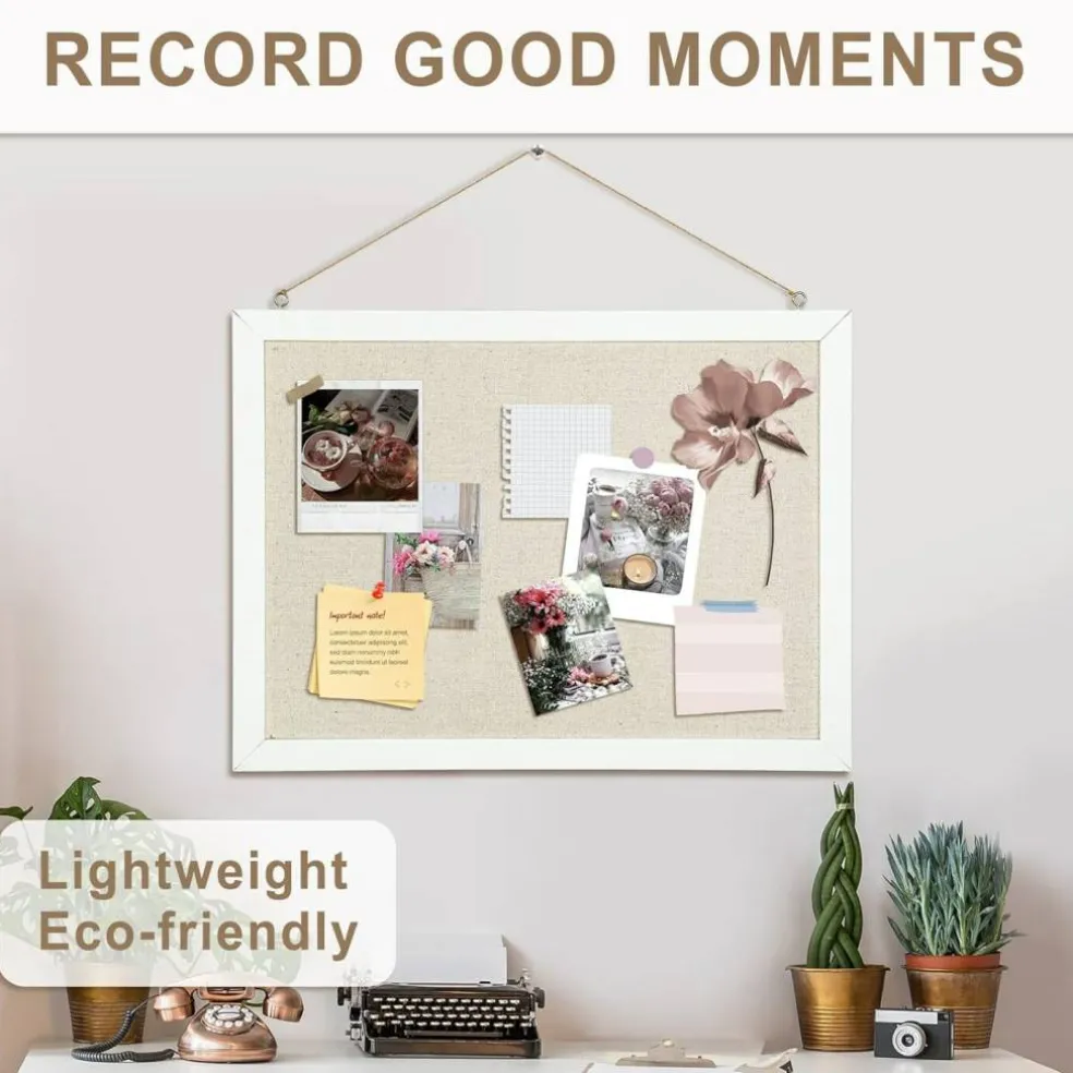 2-Pack Double-Sided Cork Board with Linen, Hanging Wood Framed Bulletin Board (Beige - 2pcs)