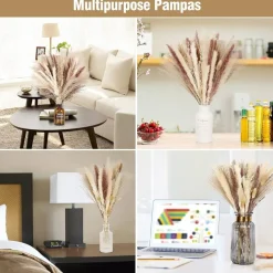 75-Pack Dried Fall Pampas Grass – White & Brown Pampas, Bunny Tail, Reed, Fluffy Dried Flowers for Home, Wedding, Table, Vase, Boho & Modern Decor