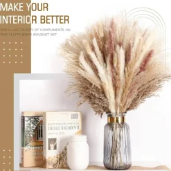 75-Pack Dried Fall Pampas Grass – White & Brown Pampas, Bunny Tail, Reed, Fluffy Dried Flowers for Home, Wedding, Table, Vase, Boho & Modern Decor