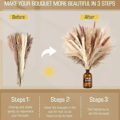 75-Pack Dried Fall Pampas Grass – White & Brown Pampas, Bunny Tail, Reed, Fluffy Dried Flowers for Home, Wedding, Table, Vase, Boho & Modern Decor