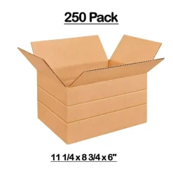 250 Pack Eco Friendly Multi Depth Corrugated Mailing Boxes Heavy Duty Cartons 11 1⁄4 x 8 3⁄4 x 6 Inch