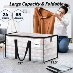8 Pack Extra Large Heavy Duty Moving Bags, Clear Storage Bins with Lids, Reinforced Handles & Heavy-Duty Zippers Moving Boxes Storage Bags Totes for Clothes Packing, Dorms, College Supplies, Clear