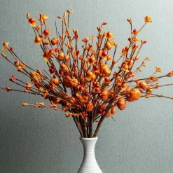 6 Pack Fall Berry Stems 17" Tall Orange Pumpkin Picks Fall Branches for Vases Centerpieces Autumn Harvest Festival and Thanksgiving Day(Orange)