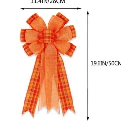2 Pack Fall Bows for Wreaths Decorations for Home, Halloween Tree Topper Bow, Thanksgiving Bow with Orange Buffalo Plaid Burlap Front Door Outdoor