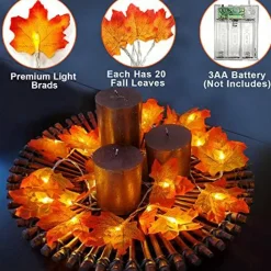 2 Pack Fall Decor Enlarged Maple Leaf Fall Lights Thick Leaf Garlands,Total 20Ft 40LED Lights Battery Operated Waterproof Fall Decorations Home Indoor Outdoor Autumn Thanksgiving Halloween Decor