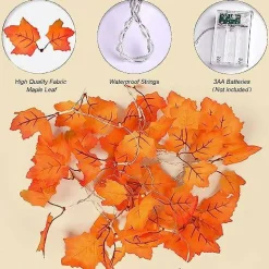 2Pack Fall Decor Total 16.4FT 50LED Maple Leaves String Lights Battery Operated,Fall Thanksgiving Halloween Decorations for Home,Fall Garland with Lights Decor for Indoor Outdoor Party Autumn Harvest