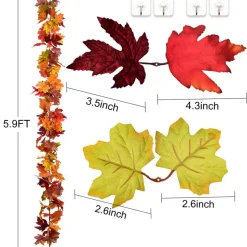 2 Pack Fall Garland Maple Leaf, 5.9Ft/Piece Hanging Vine Garland Artificial Autumn Foliage Garland Thanksgiving Decor for Home Wedding Fireplace Party Christmas (Brown)