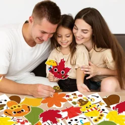 40-Pack Fall Leaves Craft Kit for Kids, DIY Autumn Maple Leaf Cards with Self-Adhesive Stickers, Ginkgo & Sycamore Leaf Ornaments, Thanksgiving Arts & Crafts for Classroom, Home, Party Activities & Decor