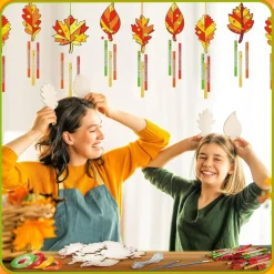 30 Pack Fall Wind Chime DIY Craft Kit – Thanksgiving Maple Leaf Suncatcher & Wooden Hanging Ornament Set | Autumn Wind Chimes Making Kit with Tubes, Ribbons & Paint Supplies for Adults, Kids & Party Decor