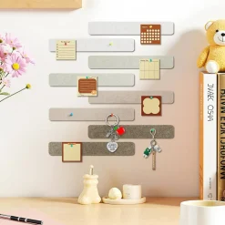8 Pack Felt Cork Bulletin Board Tiles with 50 Push Pins, Self Adhesive Wall Organizer Strips for Notes Photos Schedules, Office Bedroom Classroom Home Decoration