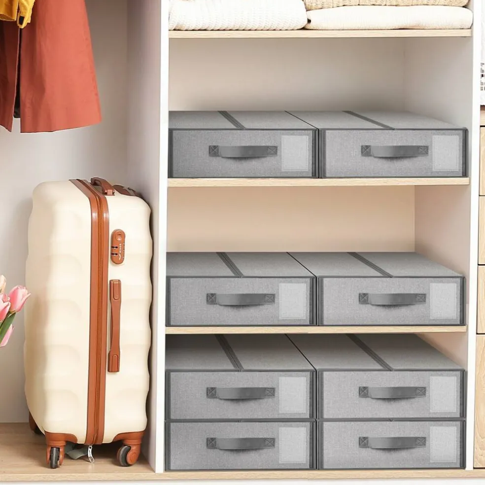 4-Pack Foldable Fabric Storage Boxes, Closet Organizer Bins with Handles (Grey)