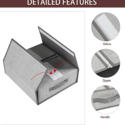 4-Pack Foldable Fabric Storage Boxes, Closet Organizer Bins with Handles (Grey)