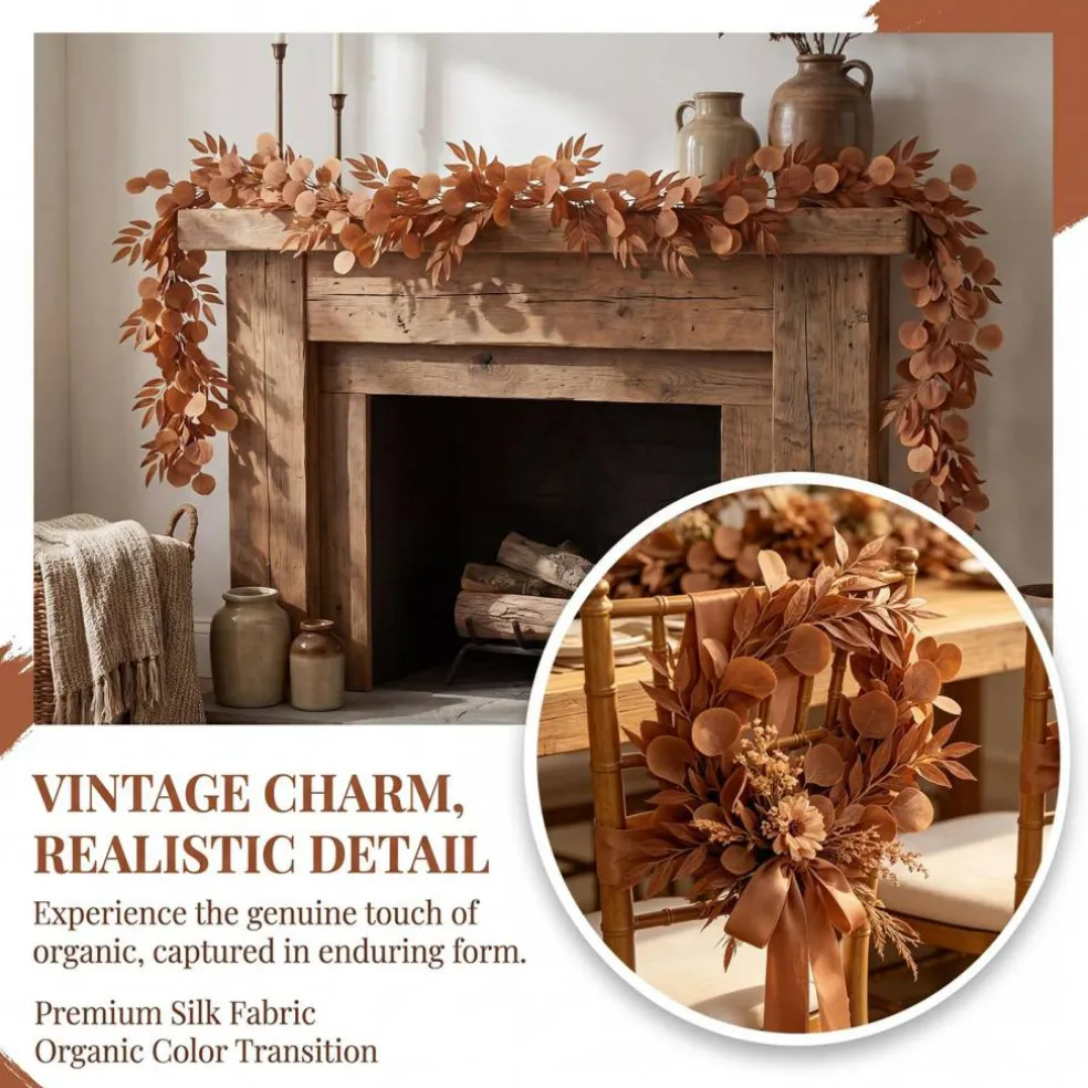 2Pack 6.5Ft Fall Artificial Eucalyptus Garland with Willow Leaves