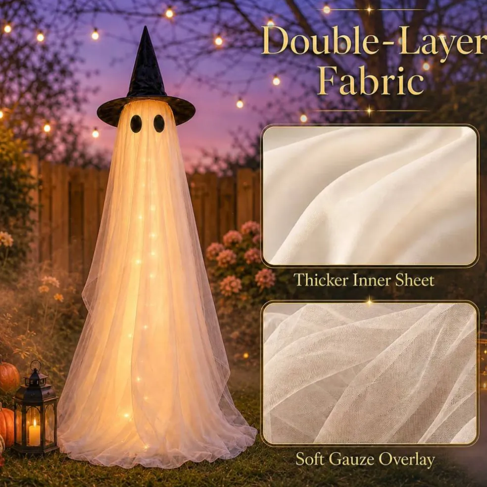 2 Pack 5 Ft Halloween Ghost Decorations Outdoor with Remote Timer, Light Up Glowing Ghosts with 8 Modes, Wind-Resistant Tripod Base & Double-Layer Fabric, Halloween Porch Yard Lawn Garden Decor