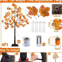 2Pack 4 Ft Prelit Lighted Fall Maple Tree 96LED